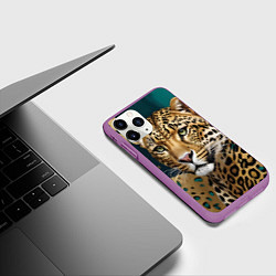 Чехол iPhone 11 Pro матовый Леопард на нефритовом фоне, цвет: 3D-фиолетовый — фото 2
