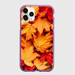 Чехол iPhone 11 Pro матовый Осенние кленовые листья, цвет: 3D-фиолетовый