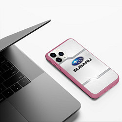 Чехол iPhone 11 Pro матовый Subaru auto steel metal, цвет: 3D-малиновый — фото 2