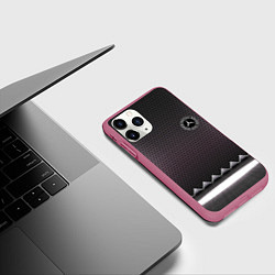 Чехол iPhone 11 Pro матовый Mercedes benz carbon steel, цвет: 3D-малиновый — фото 2