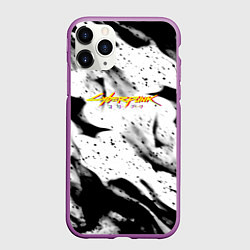 Чехол iPhone 11 Pro матовый Cyberpunk 2077 fire black, цвет: 3D-фиолетовый