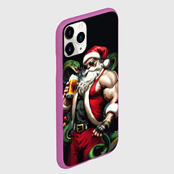 Чехол iPhone 11 Pro матовый Дед Мороз с бокалом и зелёной змеёй, цвет: 3D-фиолетовый — фото 2