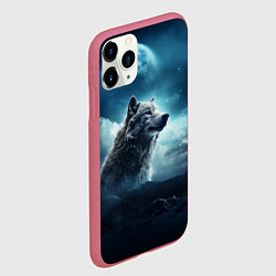 Чехол iPhone 11 Pro матовый Волк ночью под луной, цвет: 3D-малиновый — фото 2