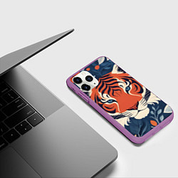 Чехол iPhone 11 Pro матовый Тигр яркие контрасты, цвет: 3D-фиолетовый — фото 2