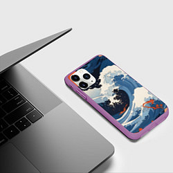 Чехол iPhone 11 Pro матовый Япония волны алые цветы, цвет: 3D-фиолетовый — фото 2