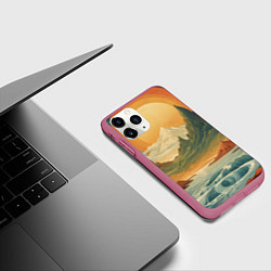 Чехол iPhone 11 Pro матовый В теплых горах на закате, цвет: 3D-малиновый — фото 2