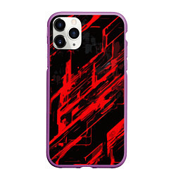 Чехол iPhone 11 Pro матовый Red stripes on a black background, цвет: 3D-фиолетовый