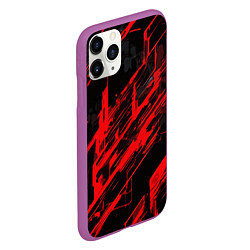 Чехол iPhone 11 Pro матовый Red stripes on a black background, цвет: 3D-фиолетовый — фото 2