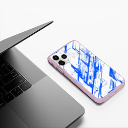 Чехол iPhone 11 Pro матовый Синие полосы на белом фоне, цвет: 3D-розовый — фото 2