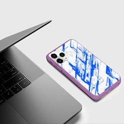 Чехол iPhone 11 Pro матовый Синие полосы на белом фоне, цвет: 3D-фиолетовый — фото 2
