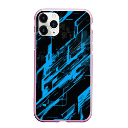 Чехол iPhone 11 Pro матовый Blue stripes on a black background, цвет: 3D-розовый