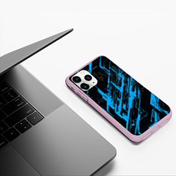 Чехол iPhone 11 Pro матовый Blue stripes on a black background, цвет: 3D-розовый — фото 2