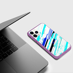 Чехол iPhone 11 Pro матовый Чёрно-сине-голубые полосы на белом фоне, цвет: 3D-фиолетовый — фото 2