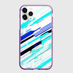 Чехол iPhone 11 Pro матовый Чёрно-сине-голубые полосы на белом фоне, цвет: 3D-фиолетовый