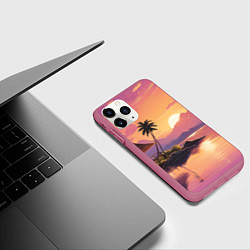 Чехол iPhone 11 Pro матовый Домик на берегу закат, цвет: 3D-малиновый — фото 2