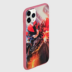Чехол iPhone 11 Pro матовый Ёжик Шэдоу на мотоцикле, цвет: 3D-малиновый — фото 2
