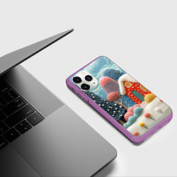Чехол iPhone 11 Pro матовый Объемный домик и елочки, цвет: 3D-фиолетовый — фото 2