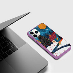 Чехол iPhone 11 Pro матовый Новогодняя ночь пейзаж, цвет: 3D-фиолетовый — фото 2