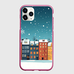 Чехол iPhone 11 Pro матовый Зимний городок из домов, цвет: 3D-малиновый