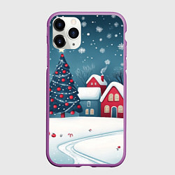 Чехол iPhone 11 Pro матовый Снежный новогодний день в городе, цвет: 3D-фиолетовый