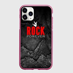 Чехол iPhone 11 Pro матовый Rock forever on black, цвет: 3D-малиновый