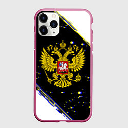 Чехол iPhone 11 Pro матовый Россия герб краски и полосы, цвет: 3D-малиновый