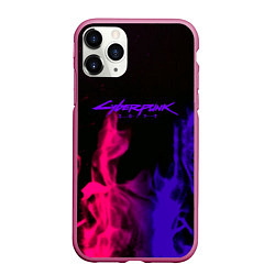 Чехол iPhone 11 Pro матовый Cyberpunk 2077 neon flame, цвет: 3D-малиновый