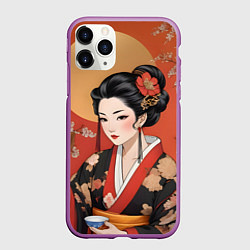 Чехол iPhone 11 Pro матовый Японская гейша искусство, цвет: 3D-фиолетовый