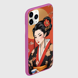 Чехол iPhone 11 Pro матовый Японская гейша искусство, цвет: 3D-фиолетовый — фото 2