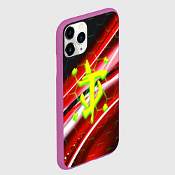 Чехол iPhone 11 Pro матовый Doom кислотное лого броня, цвет: 3D-фиолетовый — фото 2