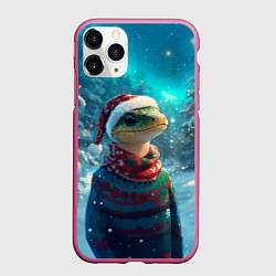 Чехол iPhone 11 Pro матовый Новогодняя змея в свитере, цвет: 3D-малиновый