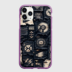 Чехол iPhone 11 Pro матовый Знаки Апачи на пэчворк дениме, цвет: 3D-фиолетовый