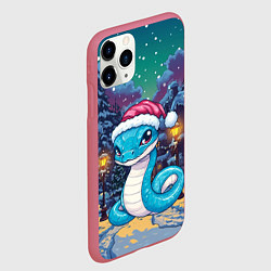 Чехол iPhone 11 Pro матовый Голубая новогодняя змея в ночном городе, цвет: 3D-малиновый — фото 2