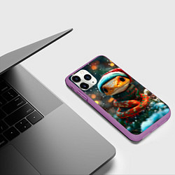 Чехол iPhone 11 Pro матовый Новогодняя змея у елочки, цвет: 3D-фиолетовый — фото 2