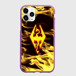 Чехол iPhone 11 Pro матовый Скайрим лого в огне, цвет: 3D-фиолетовый