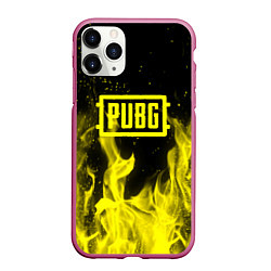 Чехол iPhone 11 Pro матовый PUBG fire yellow, цвет: 3D-малиновый