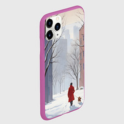 Чехол iPhone 11 Pro матовый Прогулка зима, цвет: 3D-фиолетовый — фото 2