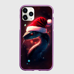 Чехол iPhone 11 Pro матовый Змея в новогодней шапке, цвет: 3D-фиолетовый