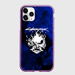 Чехол iPhone 11 Pro матовый Cyberpunk 2077 синий огонь текстура, цвет: 3D-фиолетовый