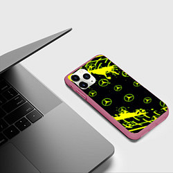Чехол iPhone 11 Pro матовый Mercedes кислотные логотипы, цвет: 3D-малиновый — фото 2