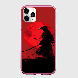 Чехол iPhone 11 Pro матовый Самурай на закате, цвет: 3D-малиновый
