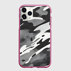 Чехол iPhone 11 Pro матовый Черно белый камуфляж, цвет: 3D-малиновый