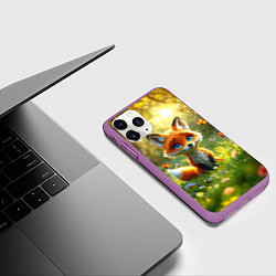 Чехол iPhone 11 Pro матовый Рыжая лисичка и бабочки, цвет: 3D-фиолетовый — фото 2