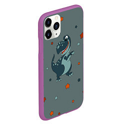 Чехол iPhone 11 Pro матовый Смешной динозавр и звезды, цвет: 3D-фиолетовый — фото 2