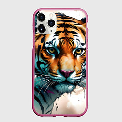 Чехол iPhone 11 Pro матовый Серьезный тигр, цвет: 3D-малиновый