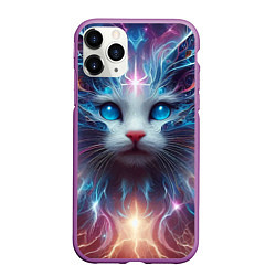 Чехол iPhone 11 Pro матовый Fantastic blue-eyed neon kitten, цвет: 3D-фиолетовый