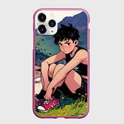 Чехол iPhone 11 Pro матовый A girl anime, цвет: 3D-малиновый