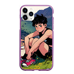 Чехол iPhone 11 Pro матовый A girl anime, цвет: 3D-фиолетовый