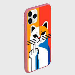 Чехол iPhone 11 Pro матовый Котик с факом - поп арт, цвет: 3D-малиновый — фото 2