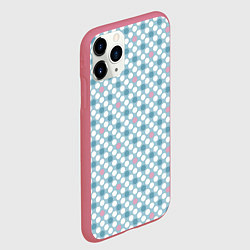 Чехол iPhone 11 Pro матовый Белый голубой горошек, цвет: 3D-малиновый — фото 2